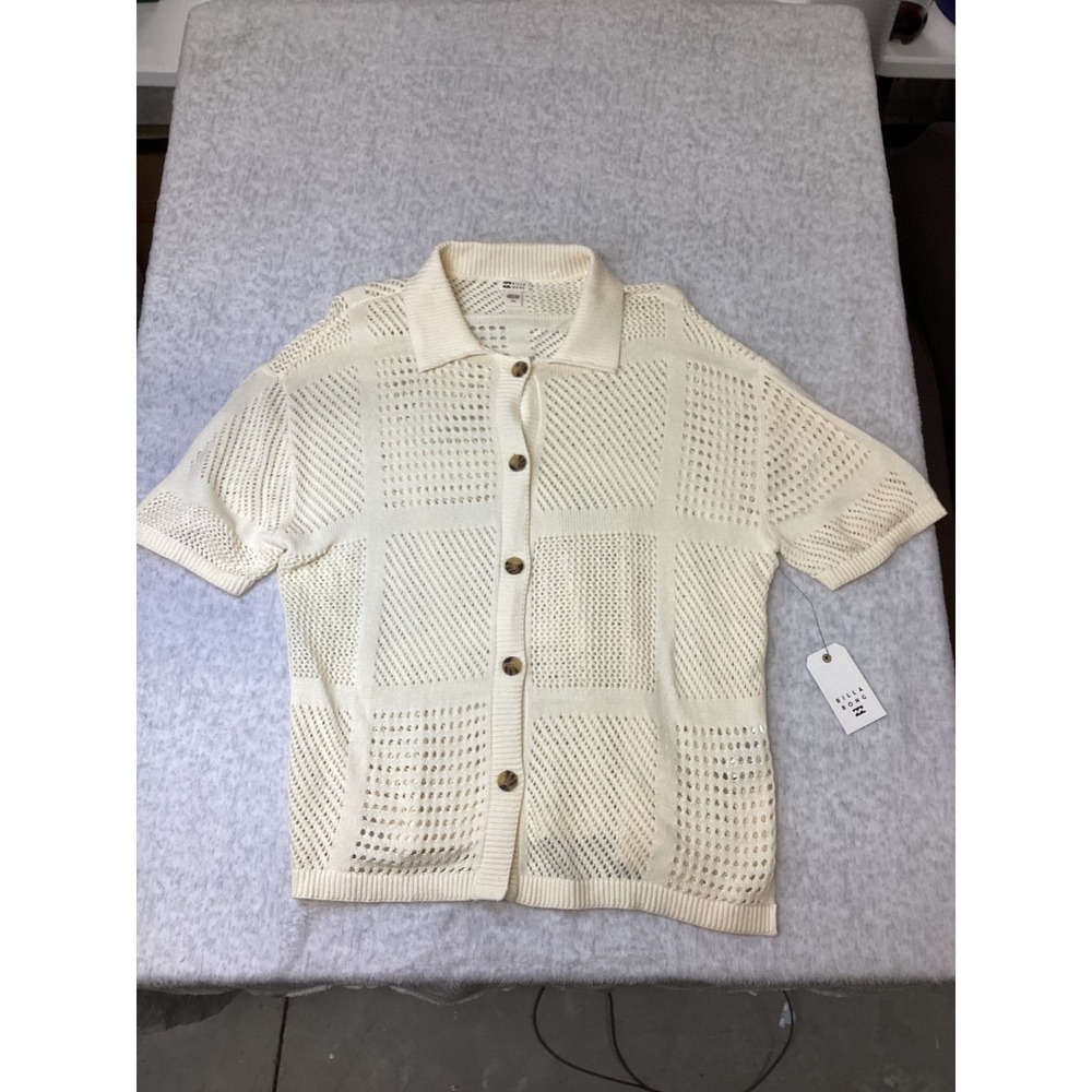Billabong‎ Cool Down Sweater Cream White Pointelle Knit Button Up Top Large NEW